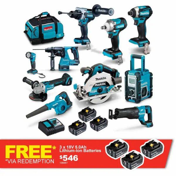 Second image of Makita 18V Brushless 10-Piece 3 X 5.0AH Combo Kit DLX1042TX1