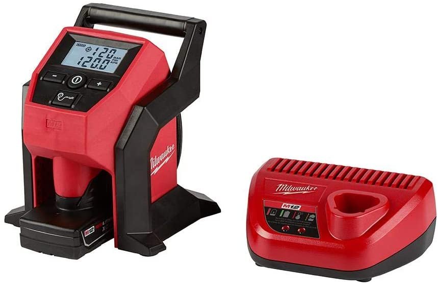Milwaukee M12 12 Volt Lithium Ion Cordless Compact Inflator Kit with 4.0Ah battery and charger